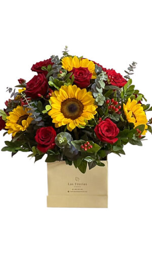 BOX DE 12 ROSAS Y GIRASOLES