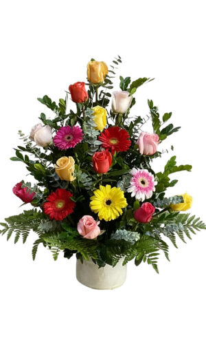 ARREGLO PRIMAVERAL ROSAS Y GERBERAS