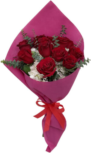 RAMO DE 12 ROSAS Y HORTENSIAS