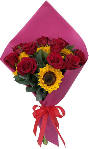 RAMO DE 12 ROSAS Y 6 GIRASOLES